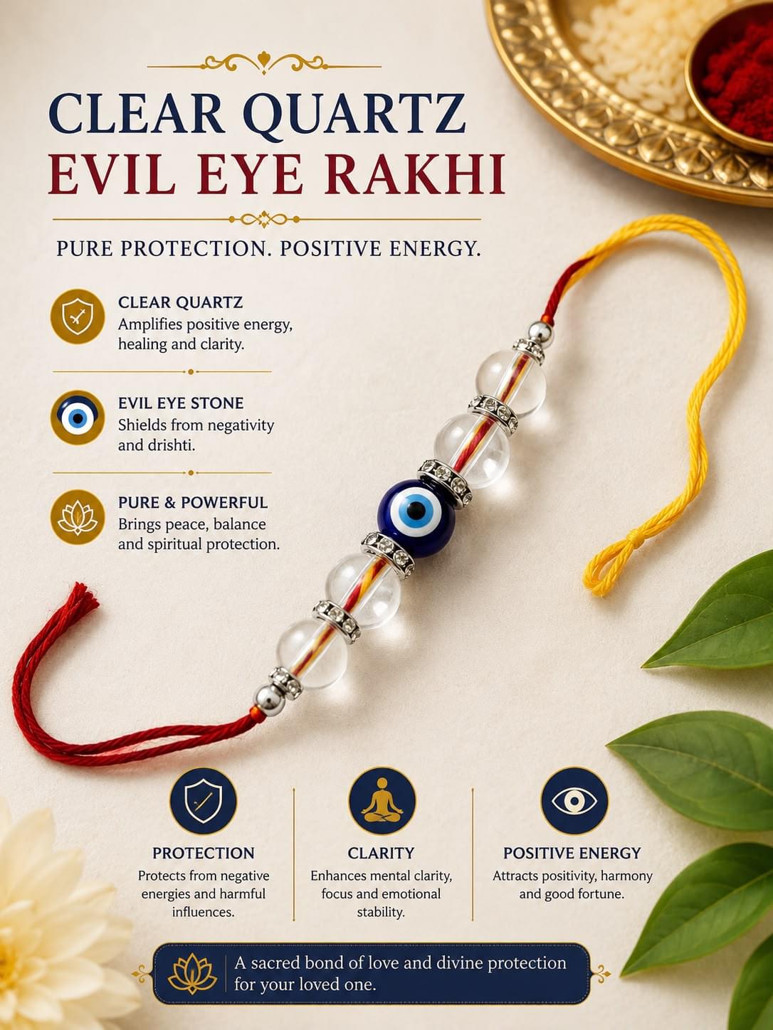 Clear Quartz Evil Eye Rakhi